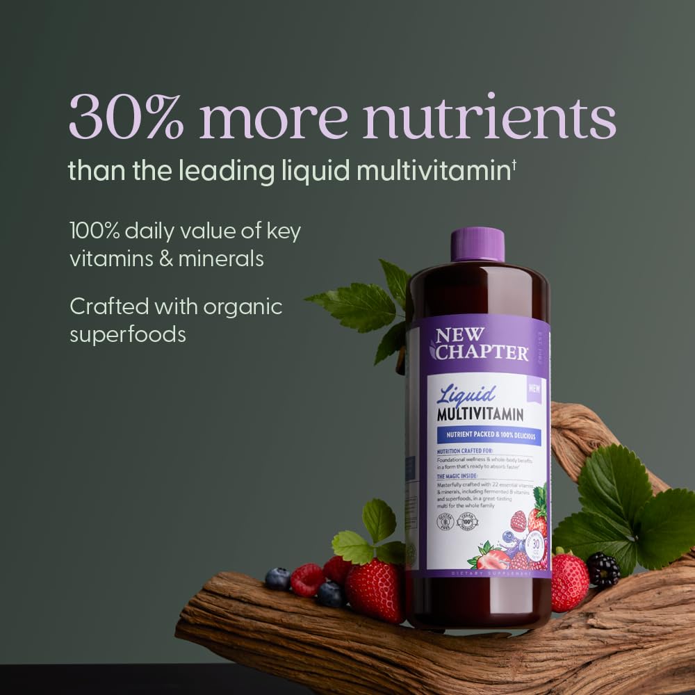 New Chapter Liquid Multivitamin + Mineral Supplement for Whole-Body Benefits, 100% Delicious Multivitamin for Adults, Teens & Kids 2+, Ready to Absorb Faster, Mixed Berry Flavored, 30 oz