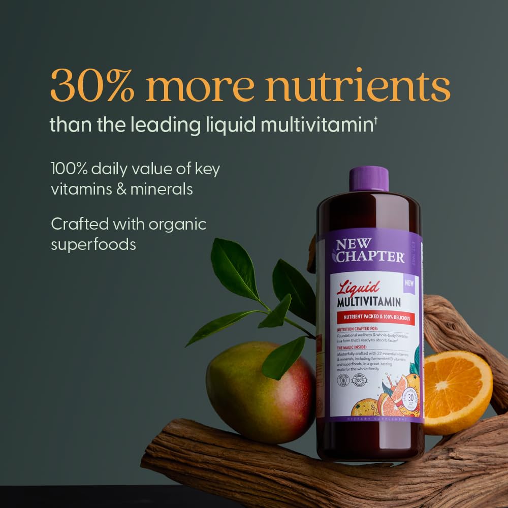 New Chapter Liquid Multivitamin + Mineral Supplement for Whole-Body Benefits, 100% Delicious Multivitamin for Adults, Teens & Kids 2+, Ready to Absorb Faster, Mixed Berry Flavored, 30 oz