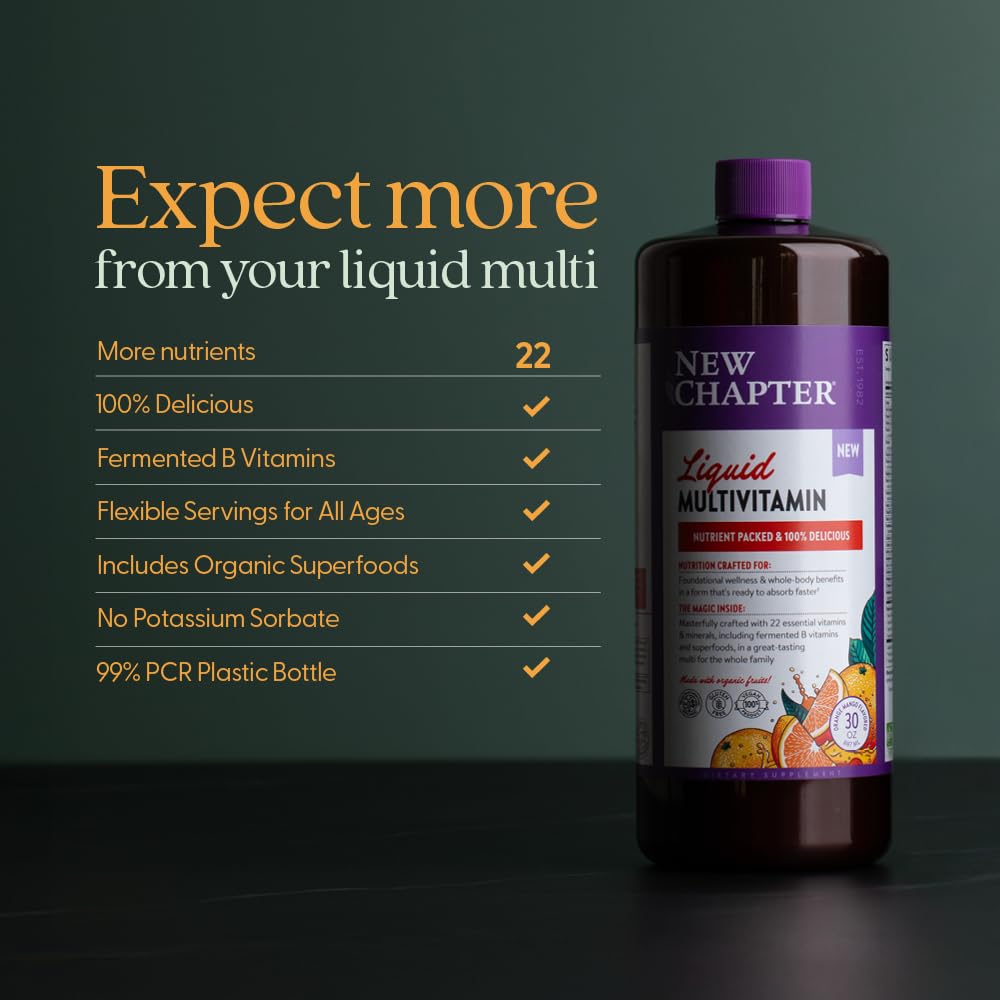 New Chapter Liquid Multivitamin + Mineral Supplement for Whole-Body Benefits, 100% Delicious Multivitamin for Adults, Teens & Kids 2+, Ready to Absorb Faster, Mixed Berry Flavored, 30 oz