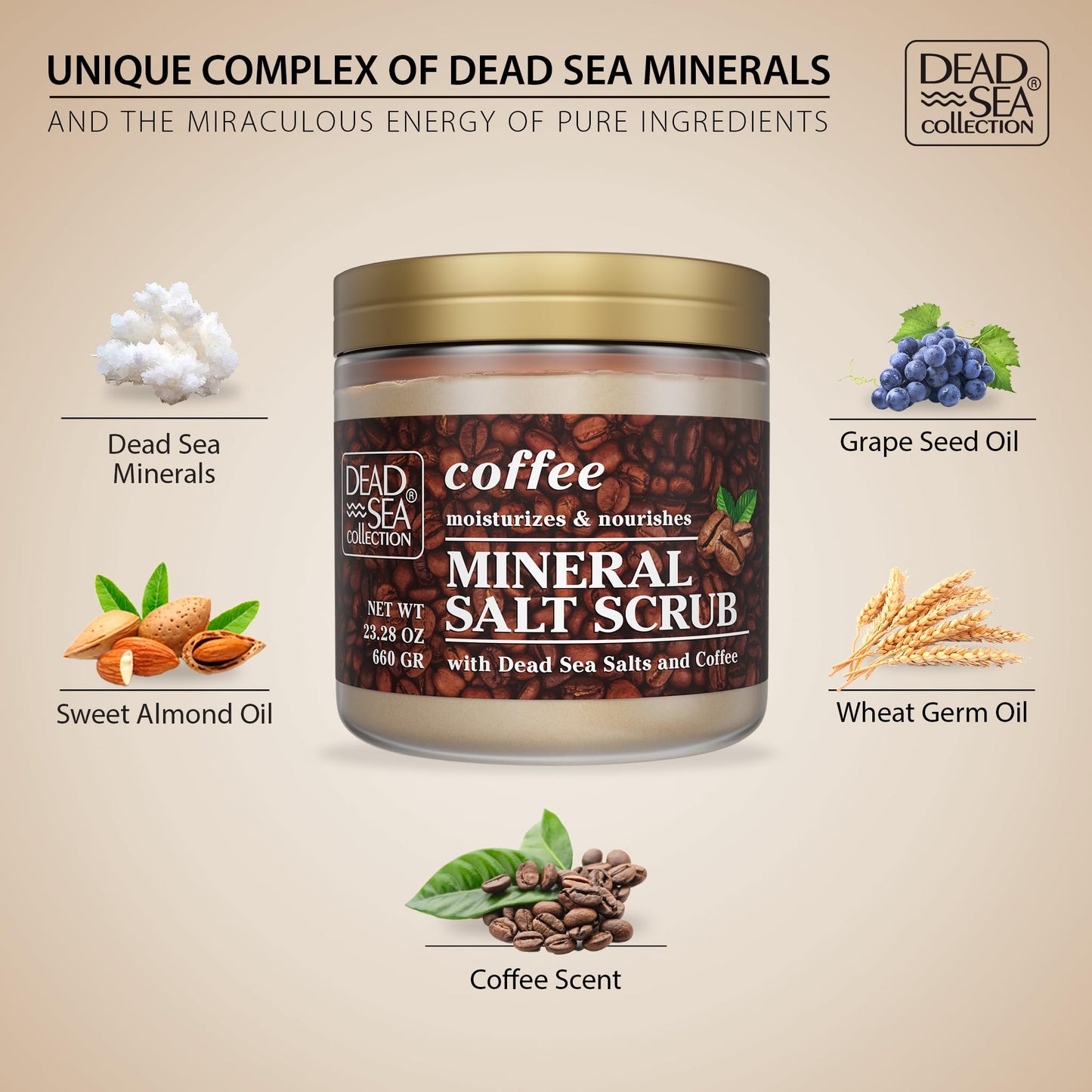 Dead Sea Collection Almond Vanilla Salt Scrub – Exfoliating Body Scrub for Women – Moisturizing and Nourishing Skin – with Pure Oils and Dead Sea Minerals (23.28 Oz)