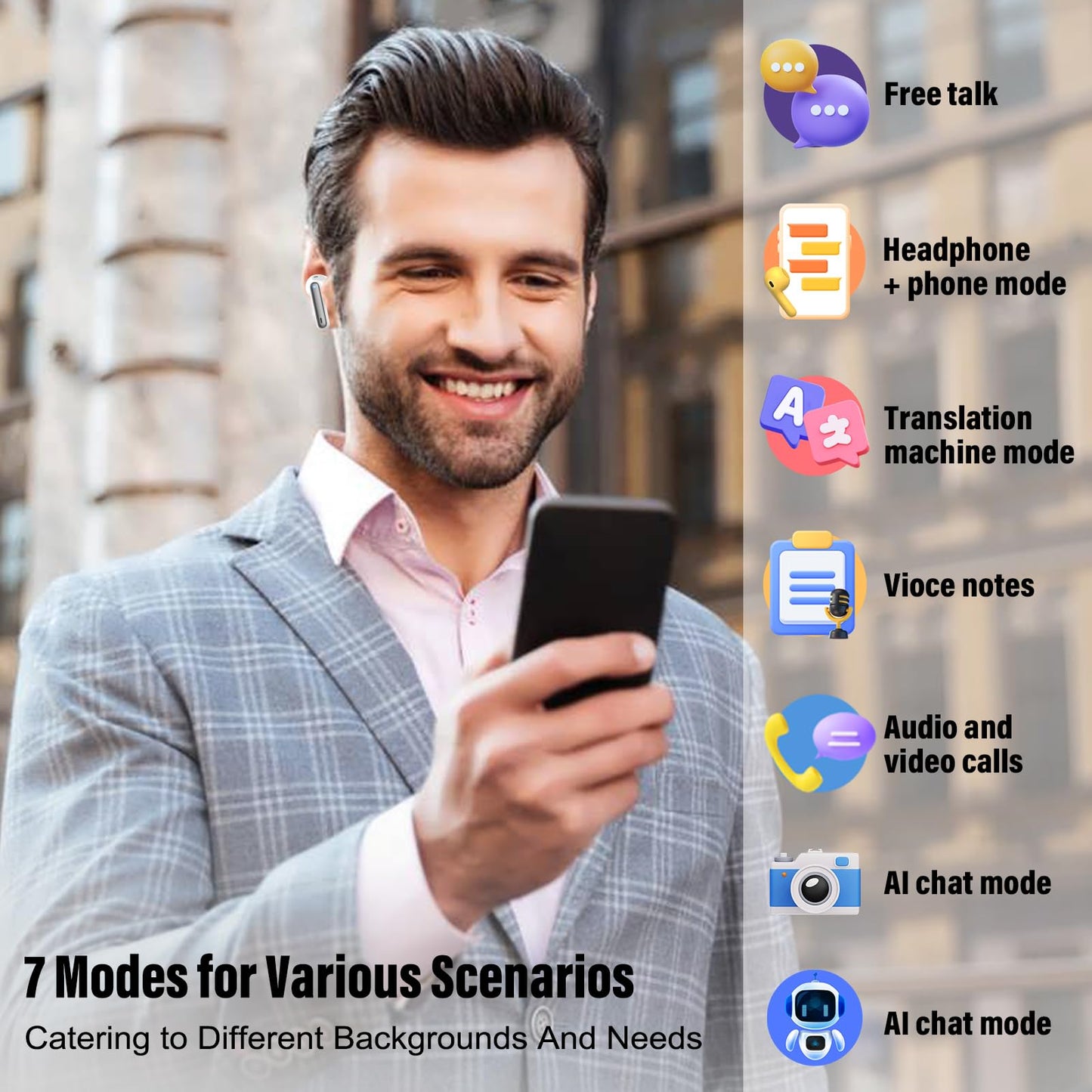 Ai Translation Earbuds Real Time,3-in-1 Buletooth 5.3 Translator Earbuds with 6 Translation Modes/164 Languages,No Subscription Required Translatior Headphones,40H Audifonos Traductores Inglés Español