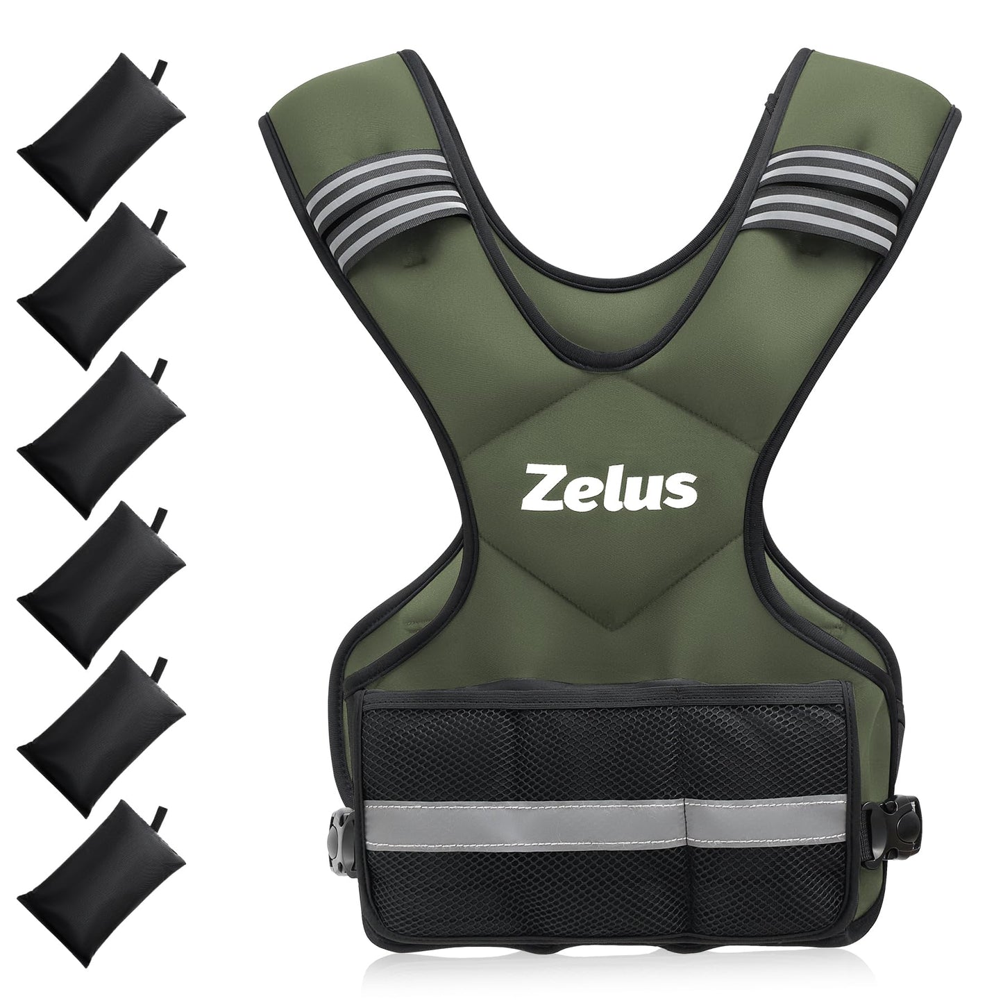 ZELUS Weighted Vest for Men and Women | 4-10lb/11-20lb/20-32lb Vest with 6 Ironsand Weights for Home Workouts | Adjustable Body Weight Vest Exercise Set for Cardio and Strength Training