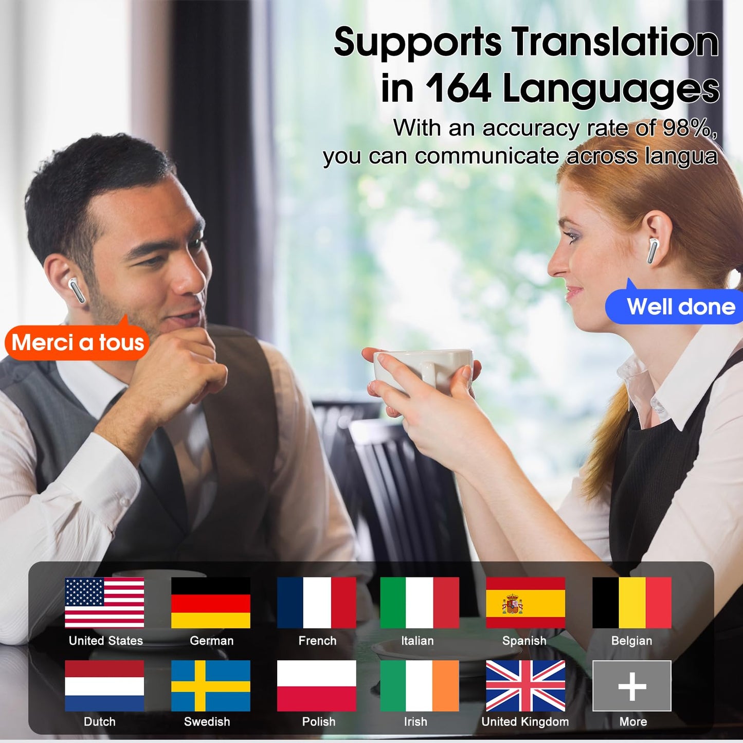 Ai Translation Earbuds Real Time,3-in-1 Buletooth 5.3 Translator Earbuds with 6 Translation Modes/164 Languages,No Subscription Required Translatior Headphones,40H Audifonos Traductores Inglés Español