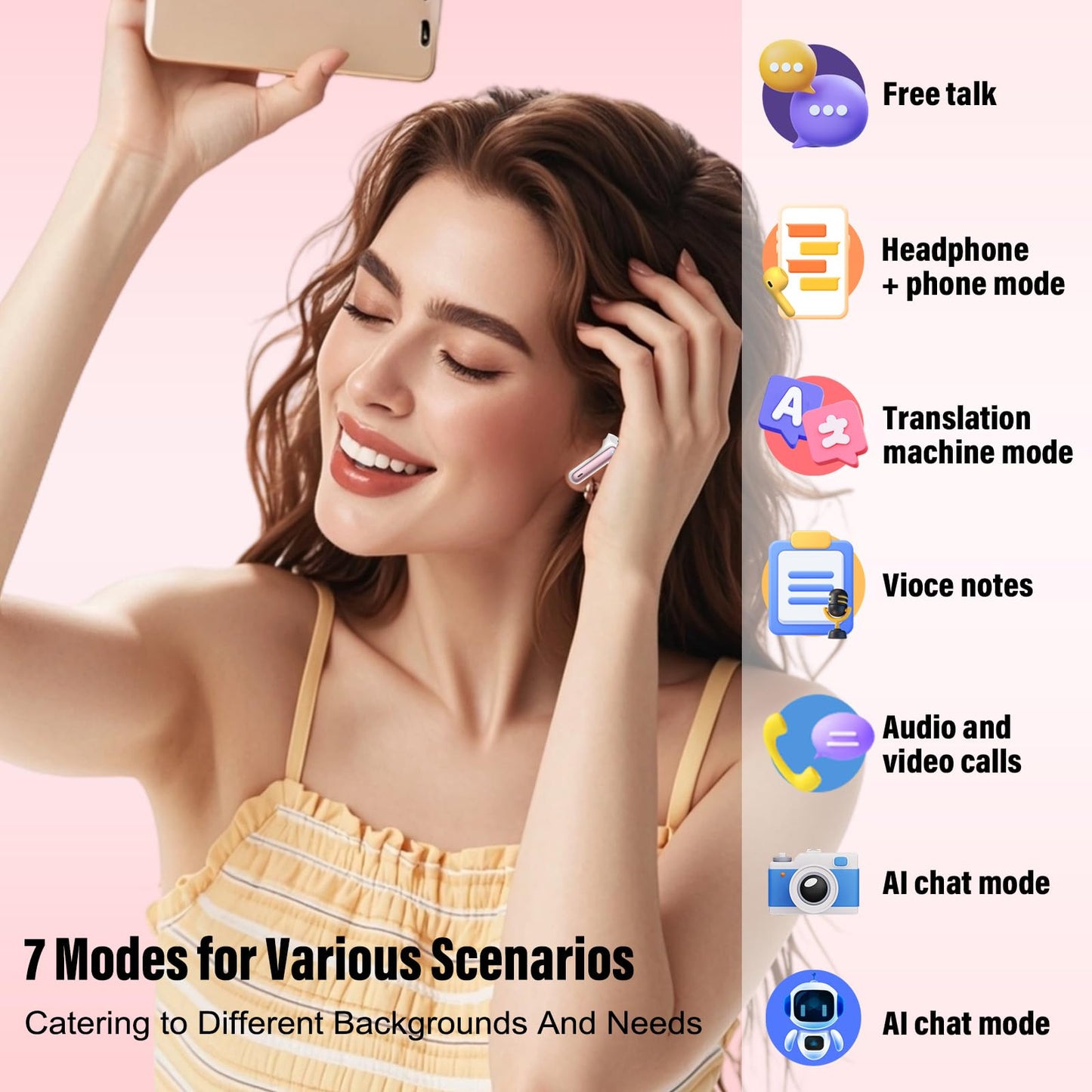 Ai Translation Earbuds Real Time,3-in-1 Buletooth 5.3 Translator Earbuds with 6 Translation Modes/164 Languages,No Subscription Required Translatior Headphones,40H Audifonos Traductores Inglés Español