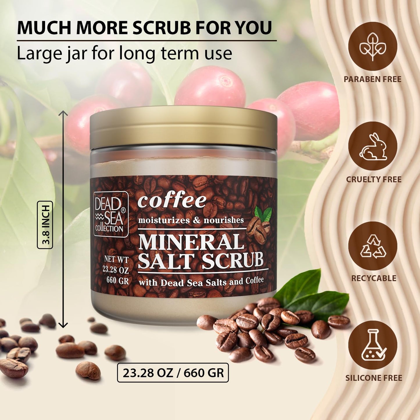 Dead Sea Collection Almond Vanilla Salt Scrub – Exfoliating Body Scrub for Women – Moisturizing and Nourishing Skin – with Pure Oils and Dead Sea Minerals (23.28 Oz)