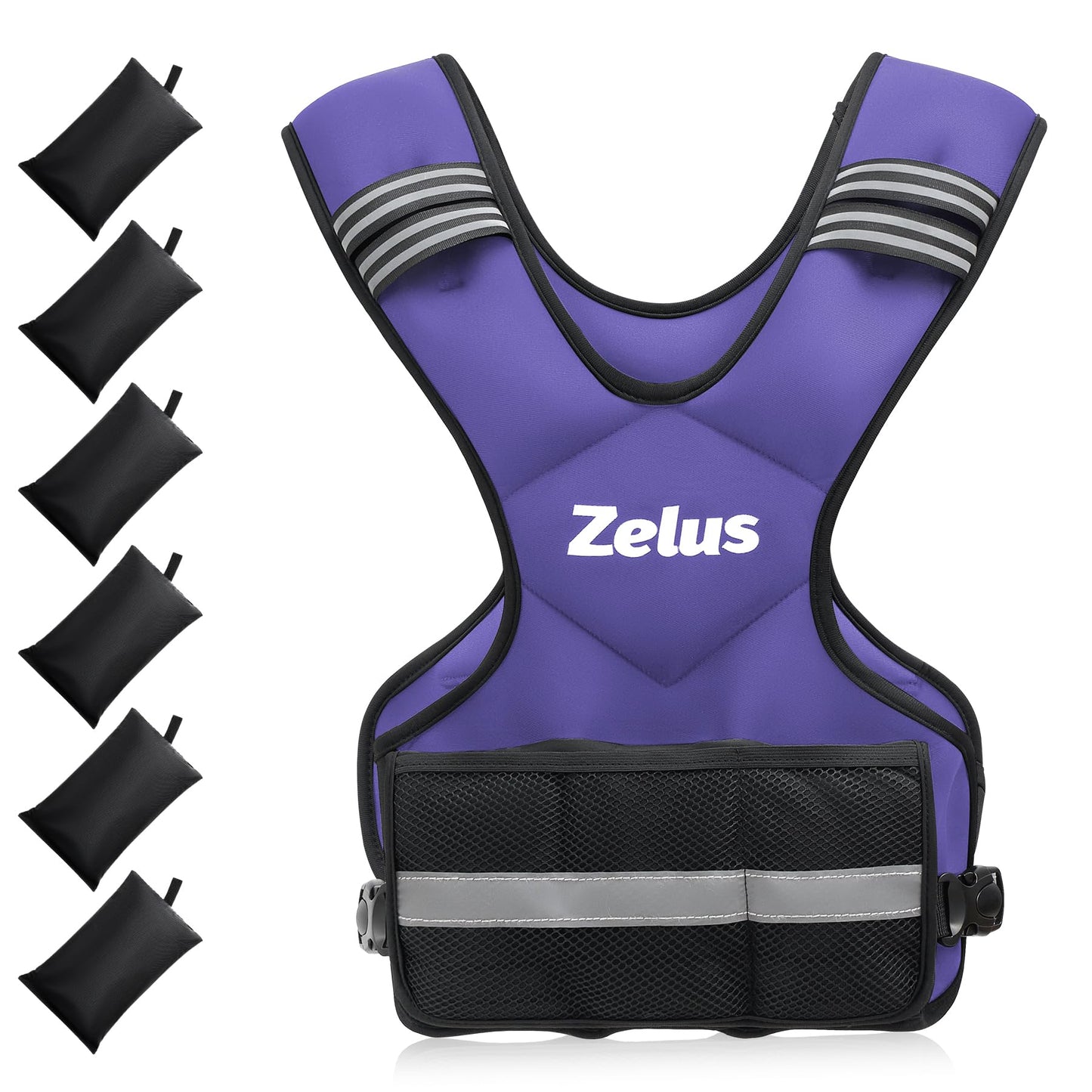 ZELUS Weighted Vest for Men and Women | 4-10lb/11-20lb/20-32lb Vest with 6 Ironsand Weights for Home Workouts | Adjustable Body Weight Vest Exercise Set for Cardio and Strength Training
