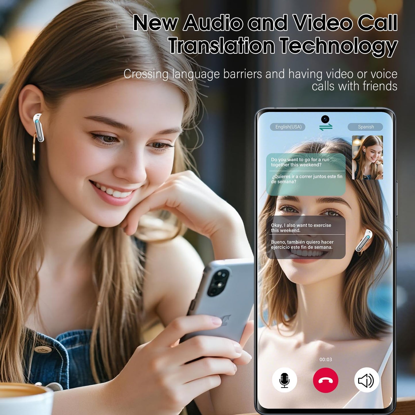 Ai Translation Earbuds Real Time,3-in-1 Buletooth 5.3 Translator Earbuds with 6 Translation Modes/164 Languages,No Subscription Required Translatior Headphones,40H Audifonos Traductores Inglés Español