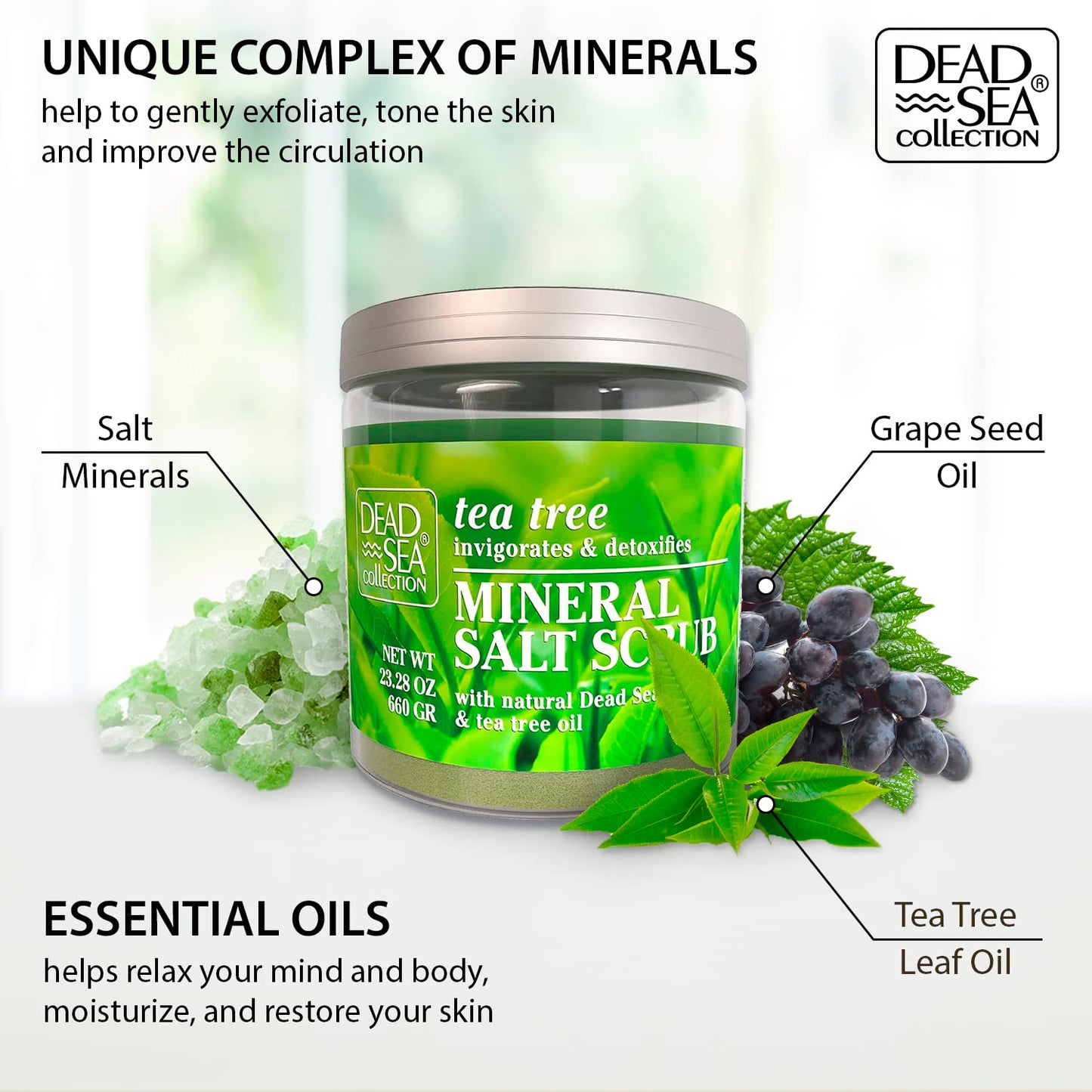 Dead Sea Collection Almond Vanilla Salt Scrub – Exfoliating Body Scrub for Women – Moisturizing and Nourishing Skin – with Pure Oils and Dead Sea Minerals (23.28 Oz)