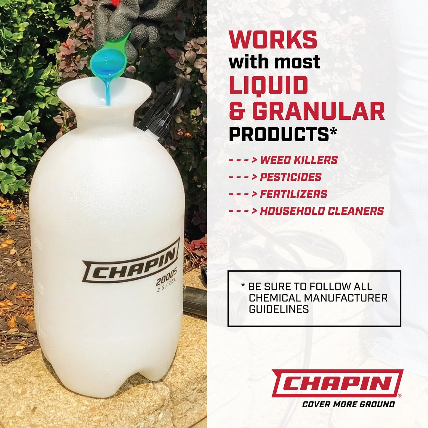 Chapin 20004 Pump Sprayer, 1-Gallon SureSpray Translucent Tank with an Easy Fill Funnel-Top Opening, Adjustable Cone Nozzle & 34" Long Reach Hose, Used for Fertilizer, Pesticides, Weeds & Pests | Durable lightweight tank; ideal for weed control, plant car