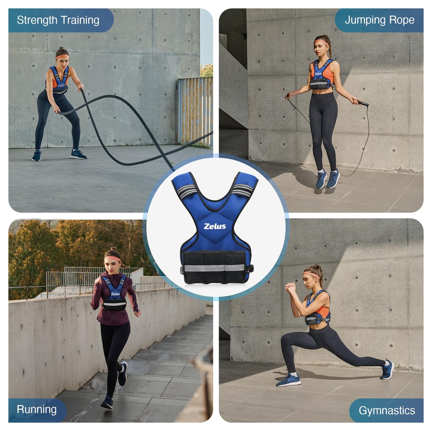 ZELUS Weighted Vest for Men and Women | 4-10lb/11-20lb/20-32lb Vest with 6 Ironsand Weights for Home Workouts | Adjustable Body Weight Vest Exercise Set for Cardio and Strength Training
