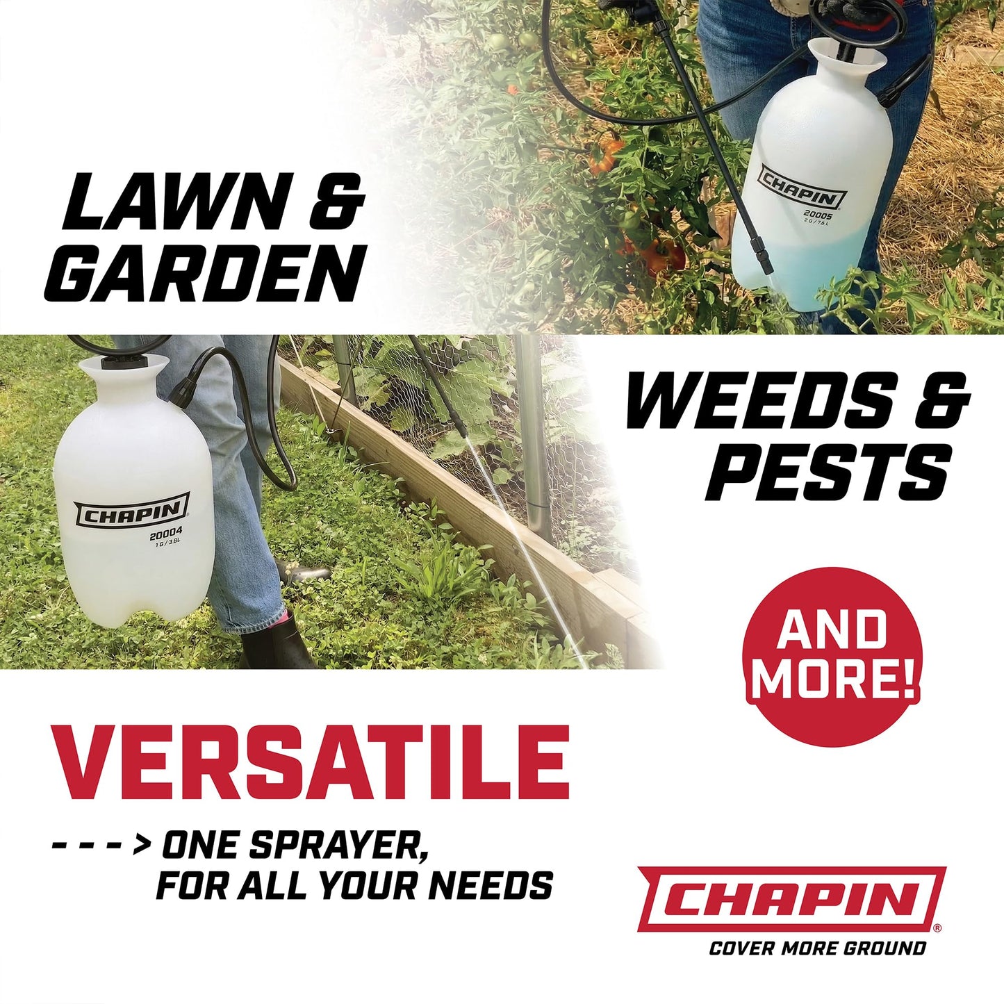 Chapin 20004 Pump Sprayer, 1-Gallon SureSpray Translucent Tank with an Easy Fill Funnel-Top Opening, Adjustable Cone Nozzle & 34" Long Reach Hose, Used for Fertilizer, Pesticides, Weeds & Pests | Durable lightweight tank; ideal for weed control, plant car