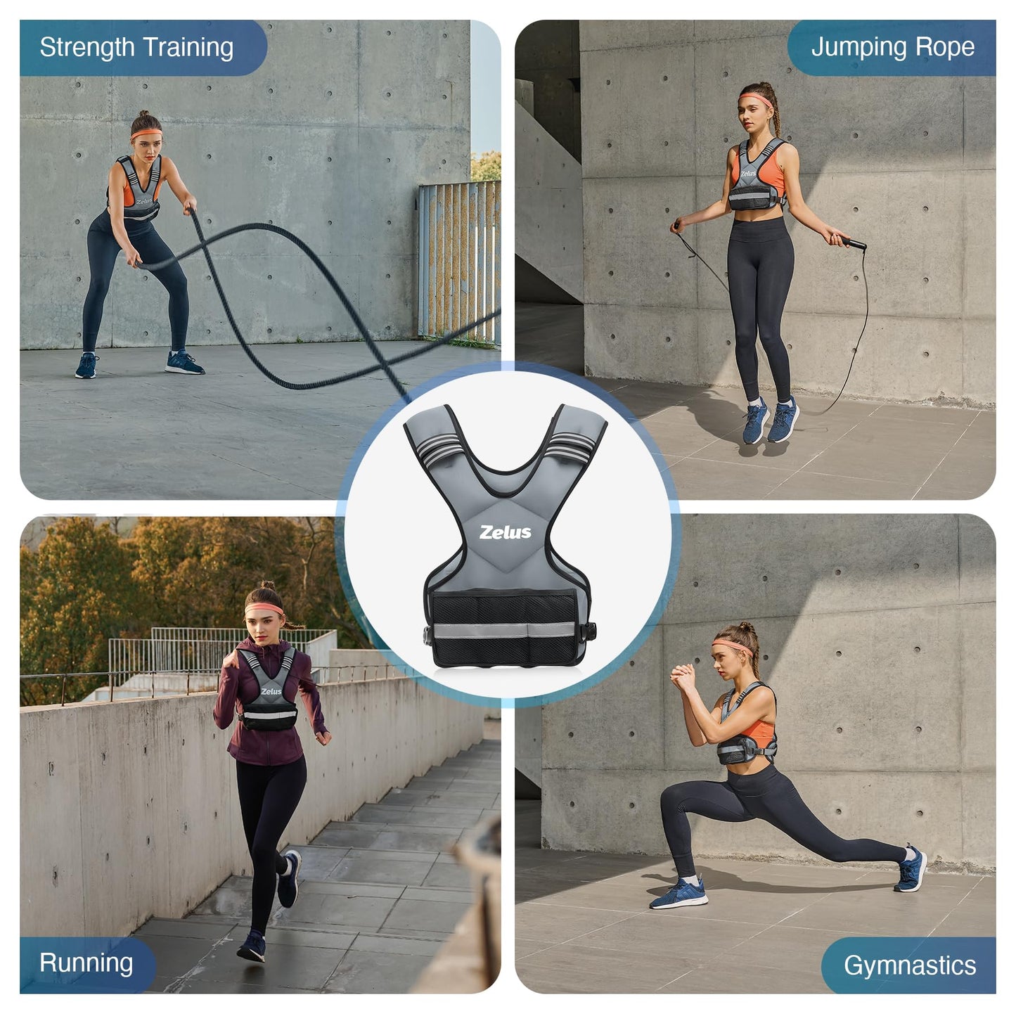 ZELUS Weighted Vest for Men and Women | 4-10lb/11-20lb/20-32lb Vest with 6 Ironsand Weights for Home Workouts | Adjustable Body Weight Vest Exercise Set for Cardio and Strength Training