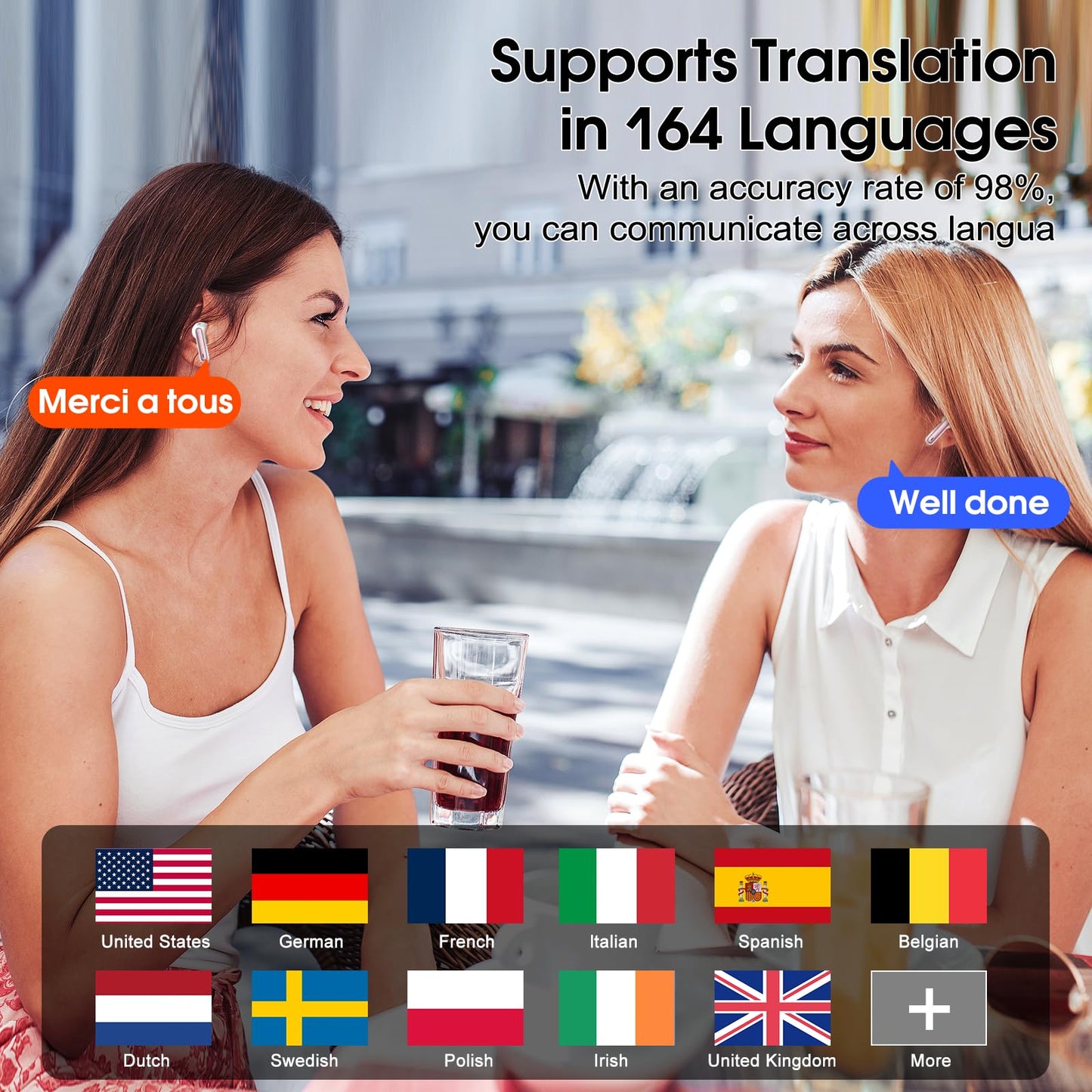 Ai Translation Earbuds Real Time,3-in-1 Buletooth 5.3 Translator Earbuds with 6 Translation Modes/164 Languages,No Subscription Required Translatior Headphones,40H Audifonos Traductores Inglés Español