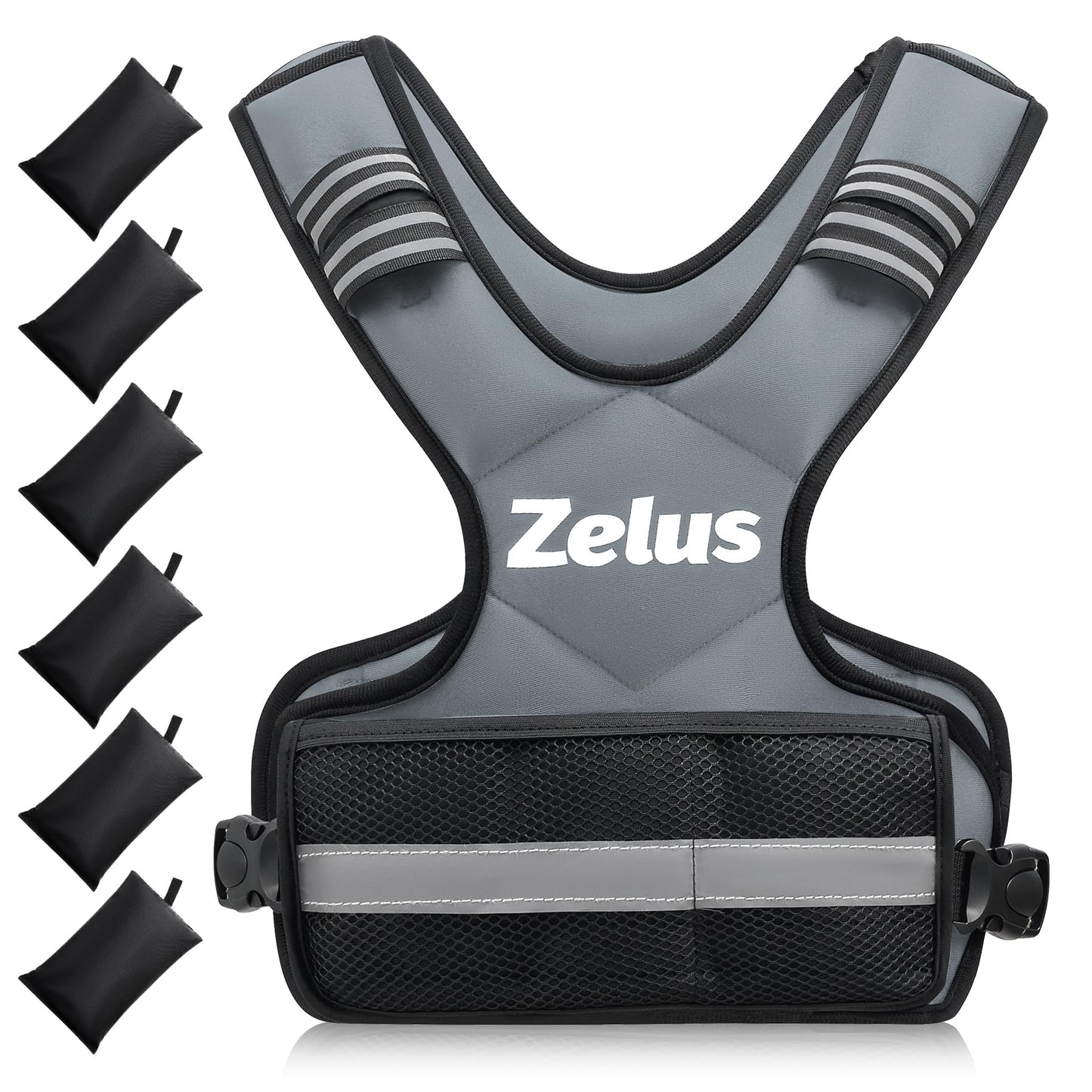 ZELUS Weighted Vest for Men and Women | 4-10lb/11-20lb/20-32lb Vest with 6 Ironsand Weights for Home Workouts | Adjustable Body Weight Vest Exercise Set for Cardio and Strength Training