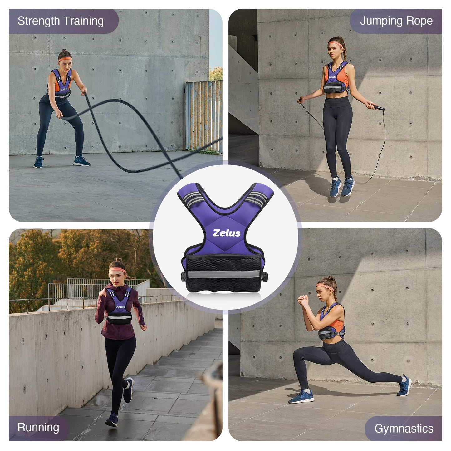 ZELUS Weighted Vest for Men and Women | 4-10lb/11-20lb/20-32lb Vest with 6 Ironsand Weights for Home Workouts | Adjustable Body Weight Vest Exercise Set for Cardio and Strength Training