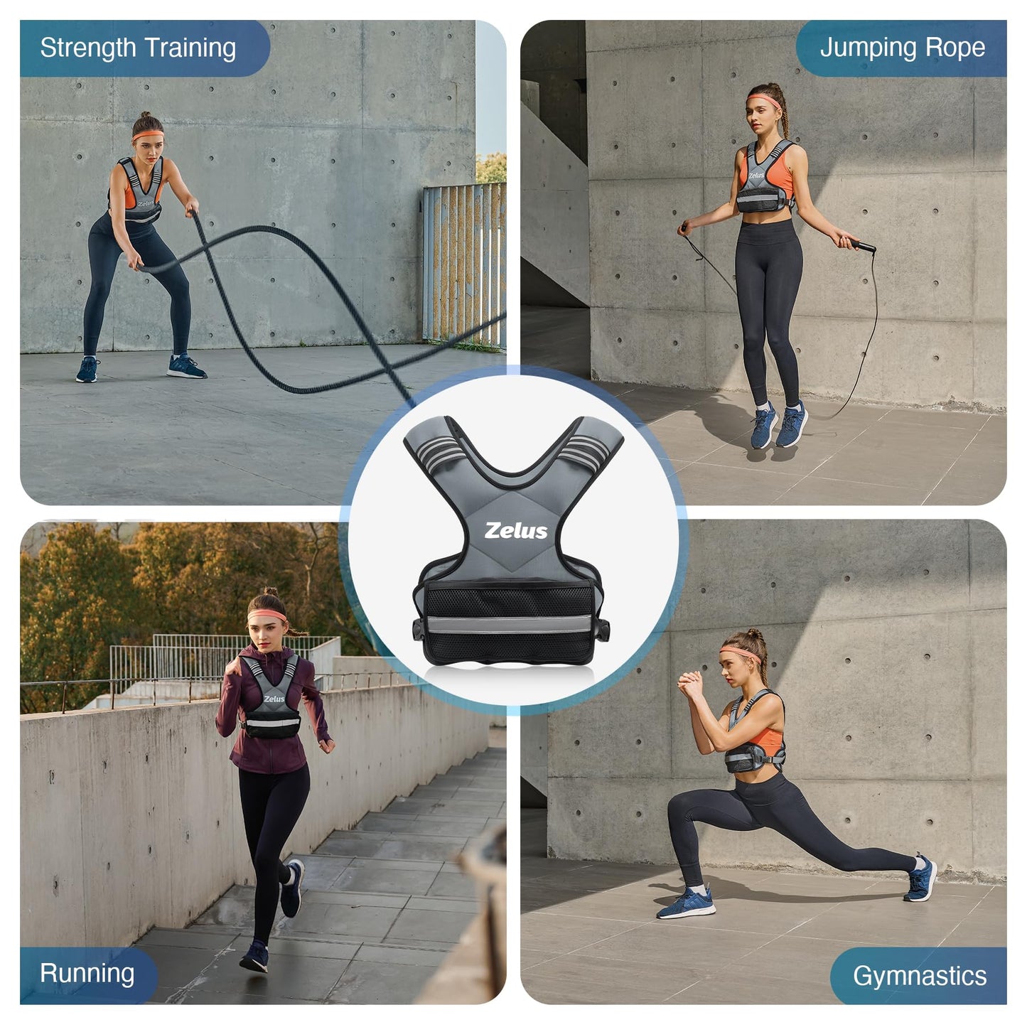 ZELUS Weighted Vest for Men and Women | 4-10lb/11-20lb/20-32lb Vest with 6 Ironsand Weights for Home Workouts | Adjustable Body Weight Vest Exercise Set for Cardio and Strength Training