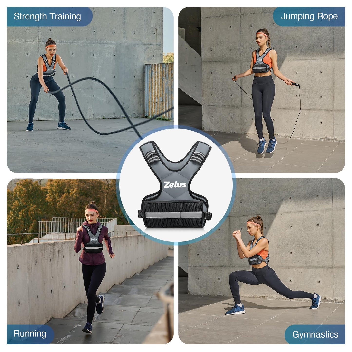 ZELUS Weighted Vest for Men and Women | 4-10lb/11-20lb/20-32lb Vest with 6 Ironsand Weights for Home Workouts | Adjustable Body Weight Vest Exercise Set for Cardio and Strength Training