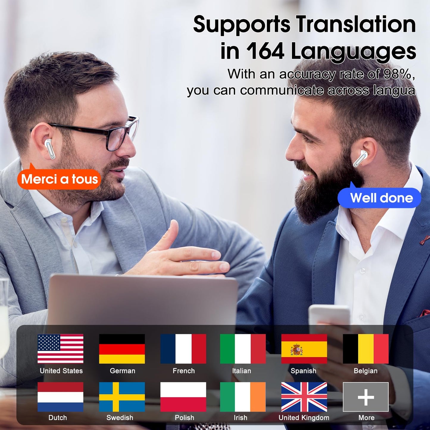 Ai Translation Earbuds Real Time,3-in-1 Buletooth 5.3 Translator Earbuds with 6 Translation Modes/164 Languages,No Subscription Required Translatior Headphones,40H Audifonos Traductores Inglés Español