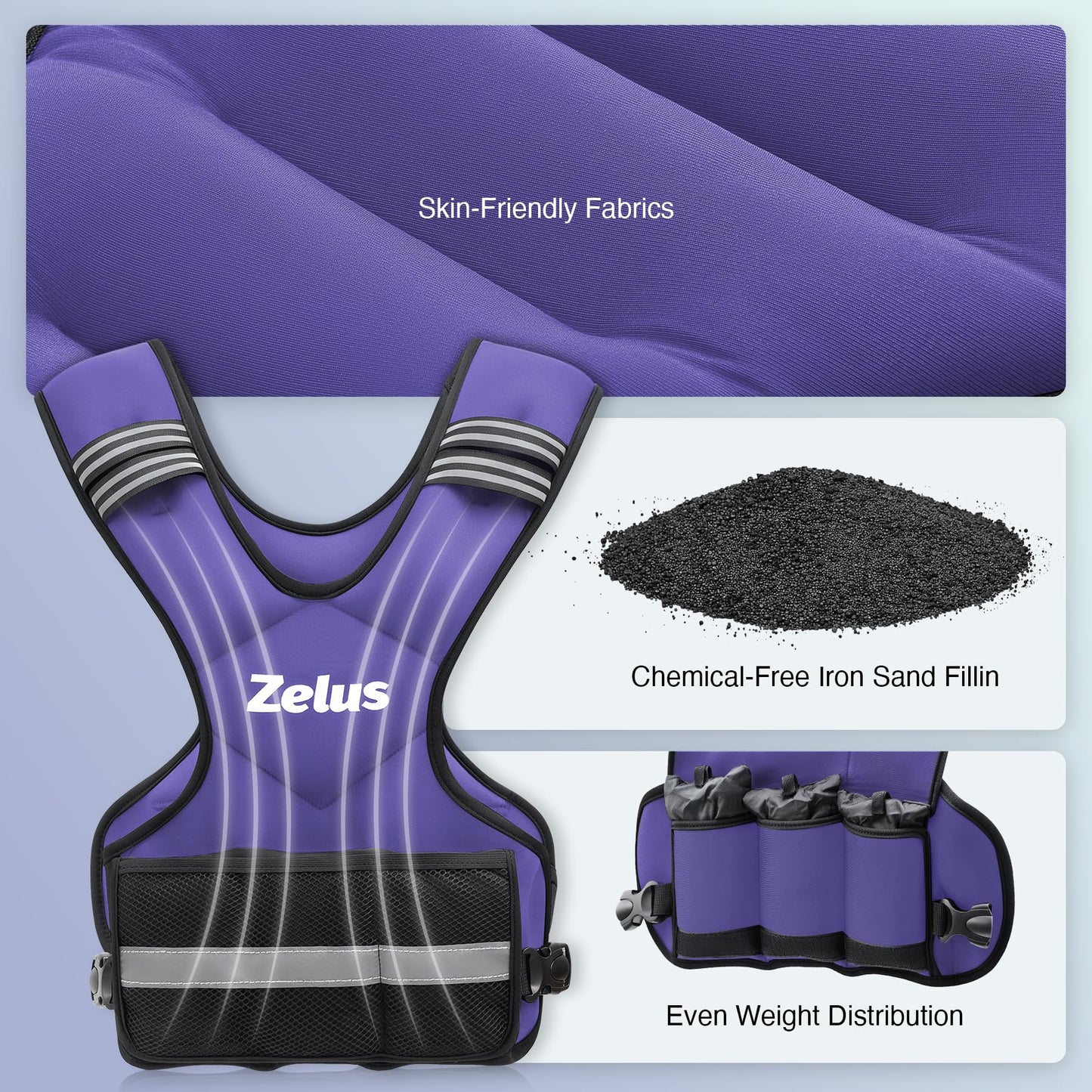 ZELUS Weighted Vest for Men and Women | 4-10lb/11-20lb/20-32lb Vest with 6 Ironsand Weights for Home Workouts | Adjustable Body Weight Vest Exercise Set for Cardio and Strength Training