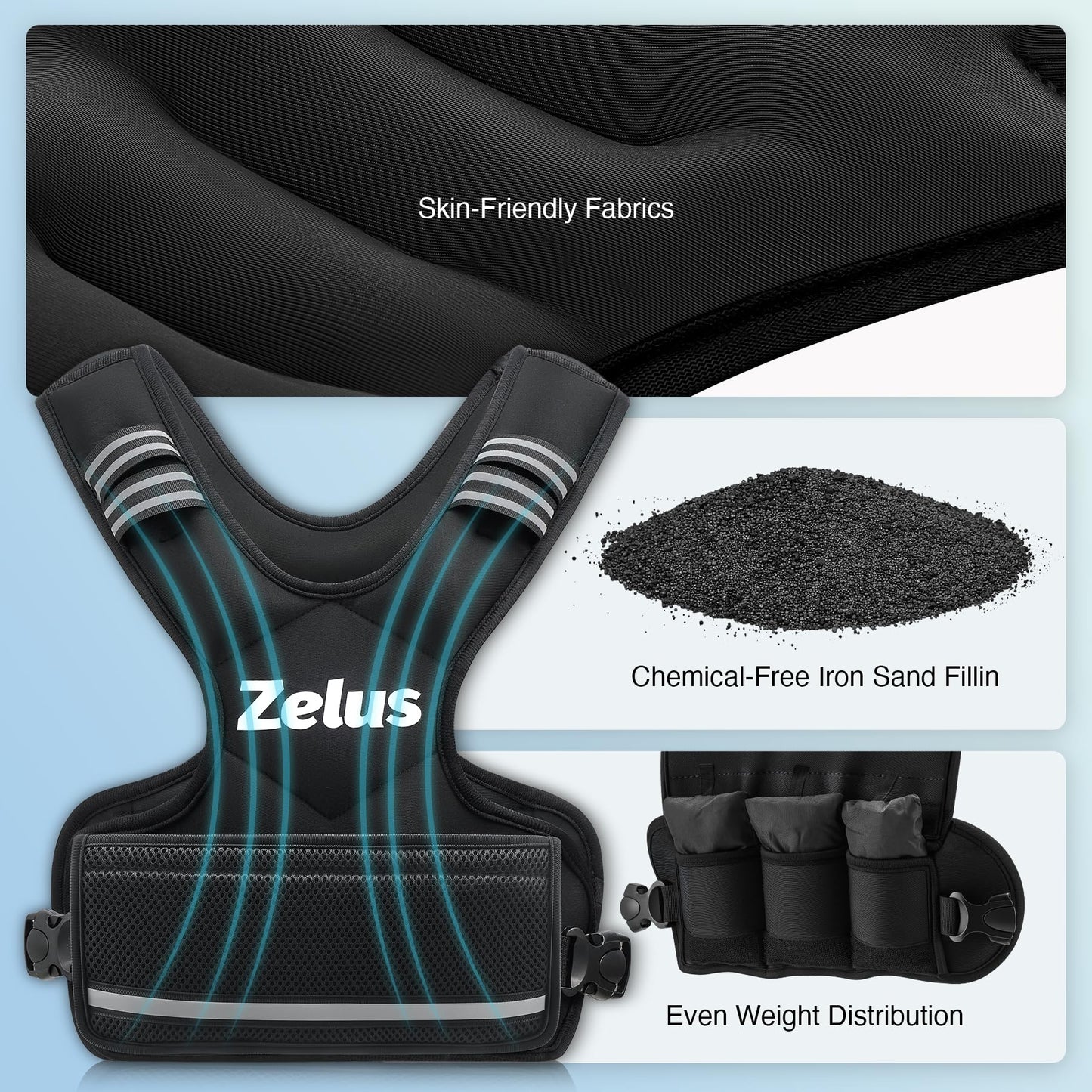 ZELUS Weighted Vest for Men and Women | 4-10lb/11-20lb/20-32lb Vest with 6 Ironsand Weights for Home Workouts | Adjustable Body Weight Vest Exercise Set for Cardio and Strength Training