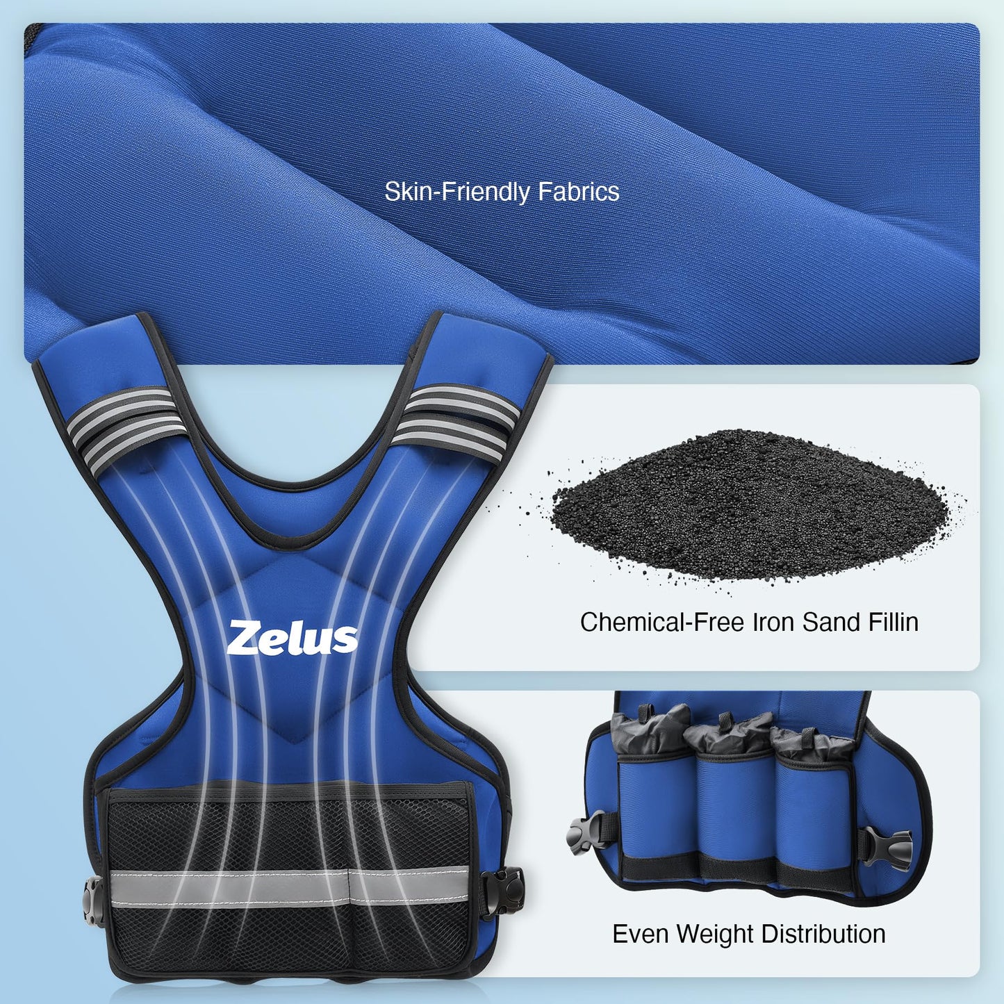 ZELUS Weighted Vest for Men and Women | 4-10lb/11-20lb/20-32lb Vest with 6 Ironsand Weights for Home Workouts | Adjustable Body Weight Vest Exercise Set for Cardio and Strength Training