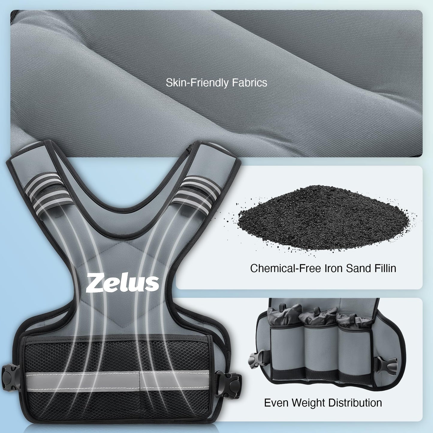 ZELUS Weighted Vest for Men and Women | 4-10lb/11-20lb/20-32lb Vest with 6 Ironsand Weights for Home Workouts | Adjustable Body Weight Vest Exercise Set for Cardio and Strength Training