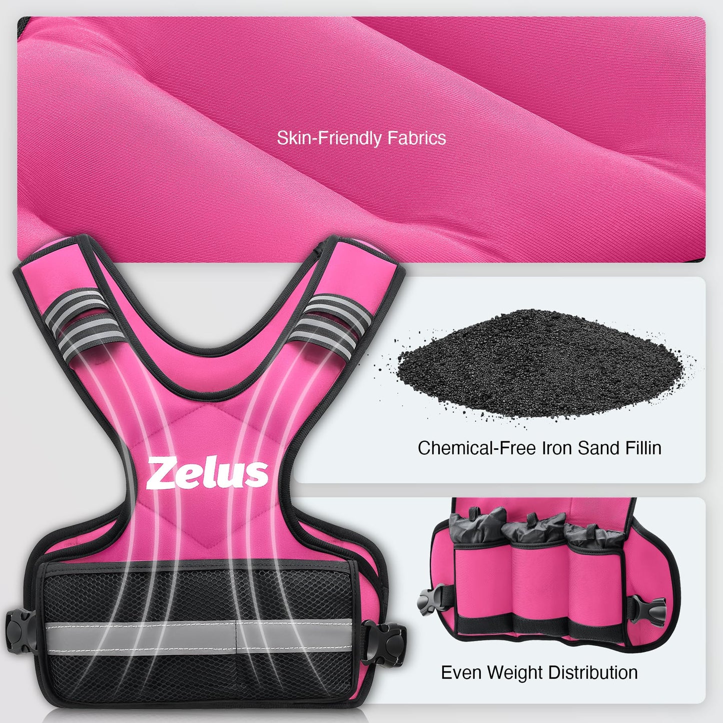 ZELUS Weighted Vest for Men and Women | 4-10lb/11-20lb/20-32lb Vest with 6 Ironsand Weights for Home Workouts | Adjustable Body Weight Vest Exercise Set for Cardio and Strength Training