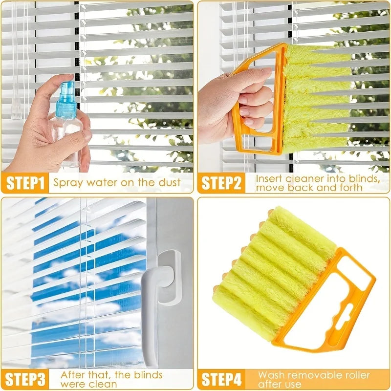 1 portable microfiber window cleaner - easily collects dust, blinds clean, handles include bedroom use